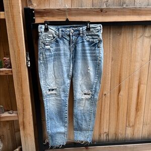 Silver Jeans Light Blue Distressed Boyfriend Jeans